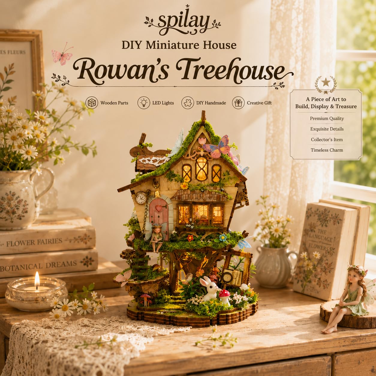 Spilay Rowan - Kit fai da te per casa delle bambole in miniatura, con luce LED, mini kit per la costruzione di una casa, angolo libro per adulti, decorazione creativa per librerie e regalo unico