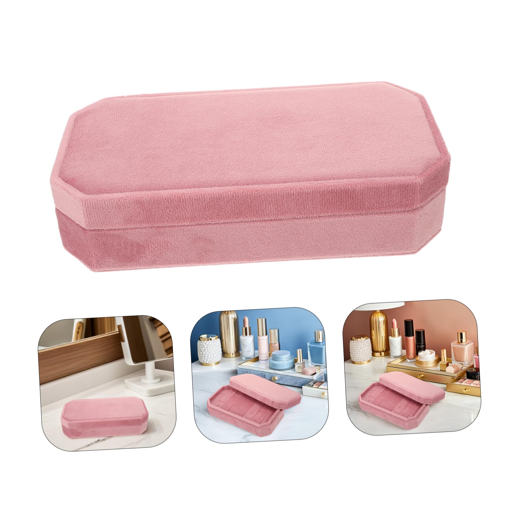 Gatuida Caja Pequeña para Joyas Rosa Organizador Octogonal de Terciopelo con Tapa Estuche Portátil para Almacenamiento y Protección de Anillos y Pendientes