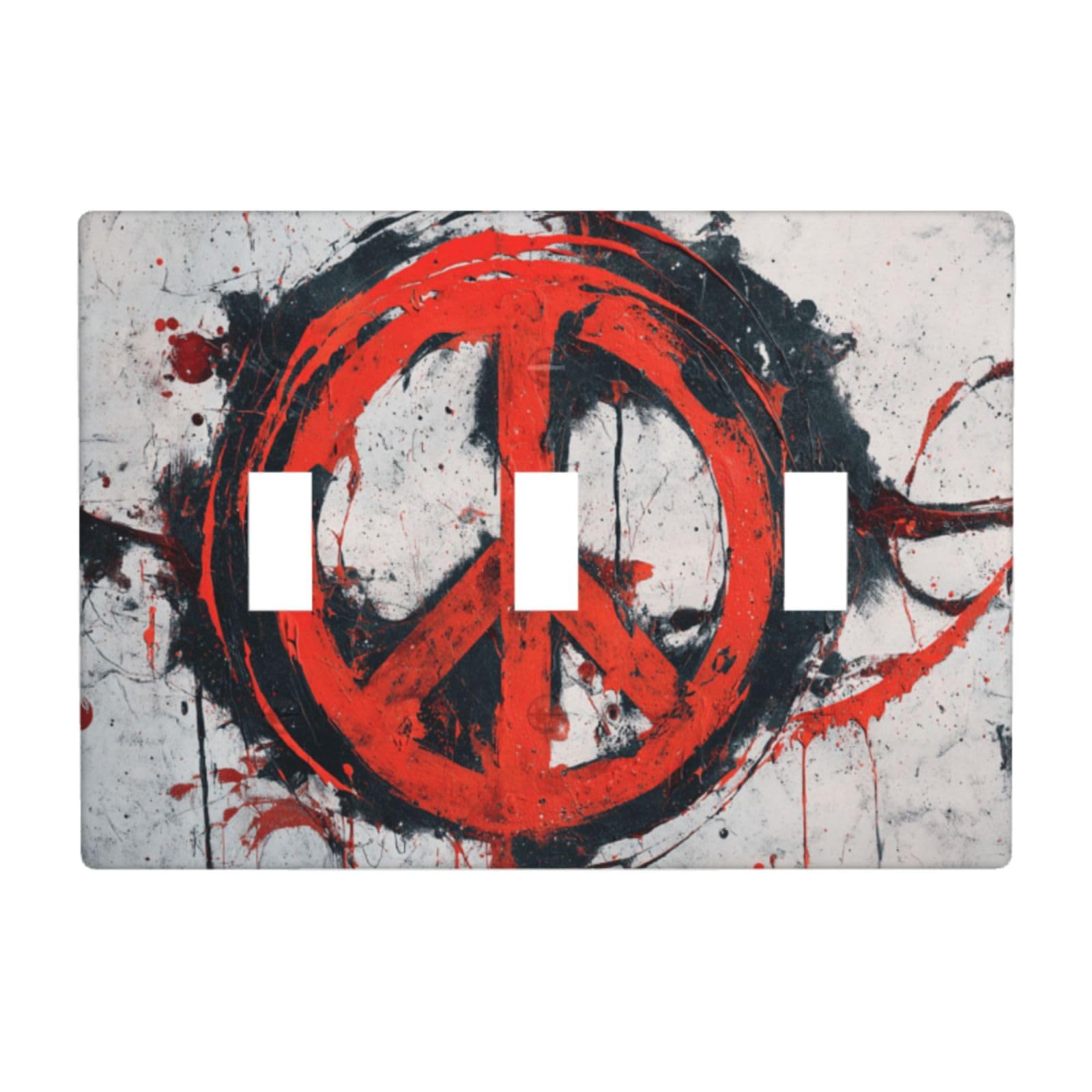 Woshuwo White Giant Circular Peace Sign Graffiti Light Switch Covers 3 Gang Triple Toggle Wall Plate Switchplate Electrical Faceplate For Bathroom Kitchen Bedroom Decor