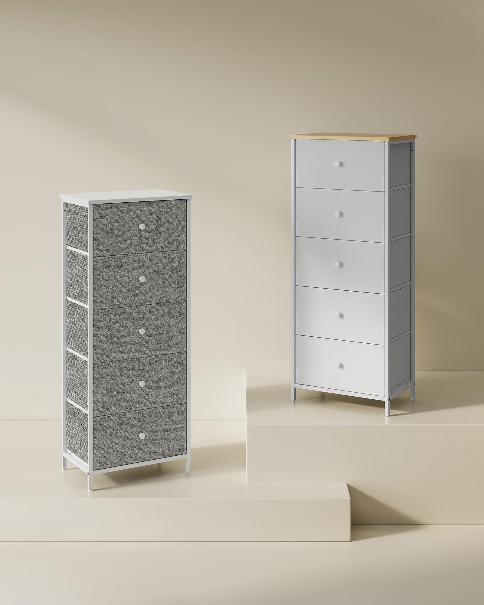 Songmics LTS315G01 Chest, 5 Tiers, Clothes Storage, Stylish, Slim, Space Saving, Storage Chest, Fall Prevention, Stable, Fabric Drawer, Metal Frame, Gray