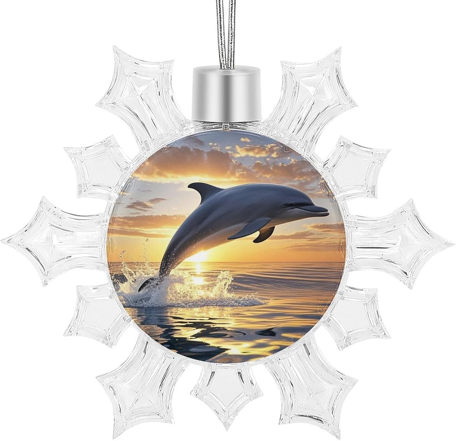 Dolphins Jumping Out of The Water at Sunset Christmas Ornament Personalized Snowflake Pendants Stylish Hanging Xmas Tree Decoration Christmas Keepsake Gifts for Party Supplies Home Decor
