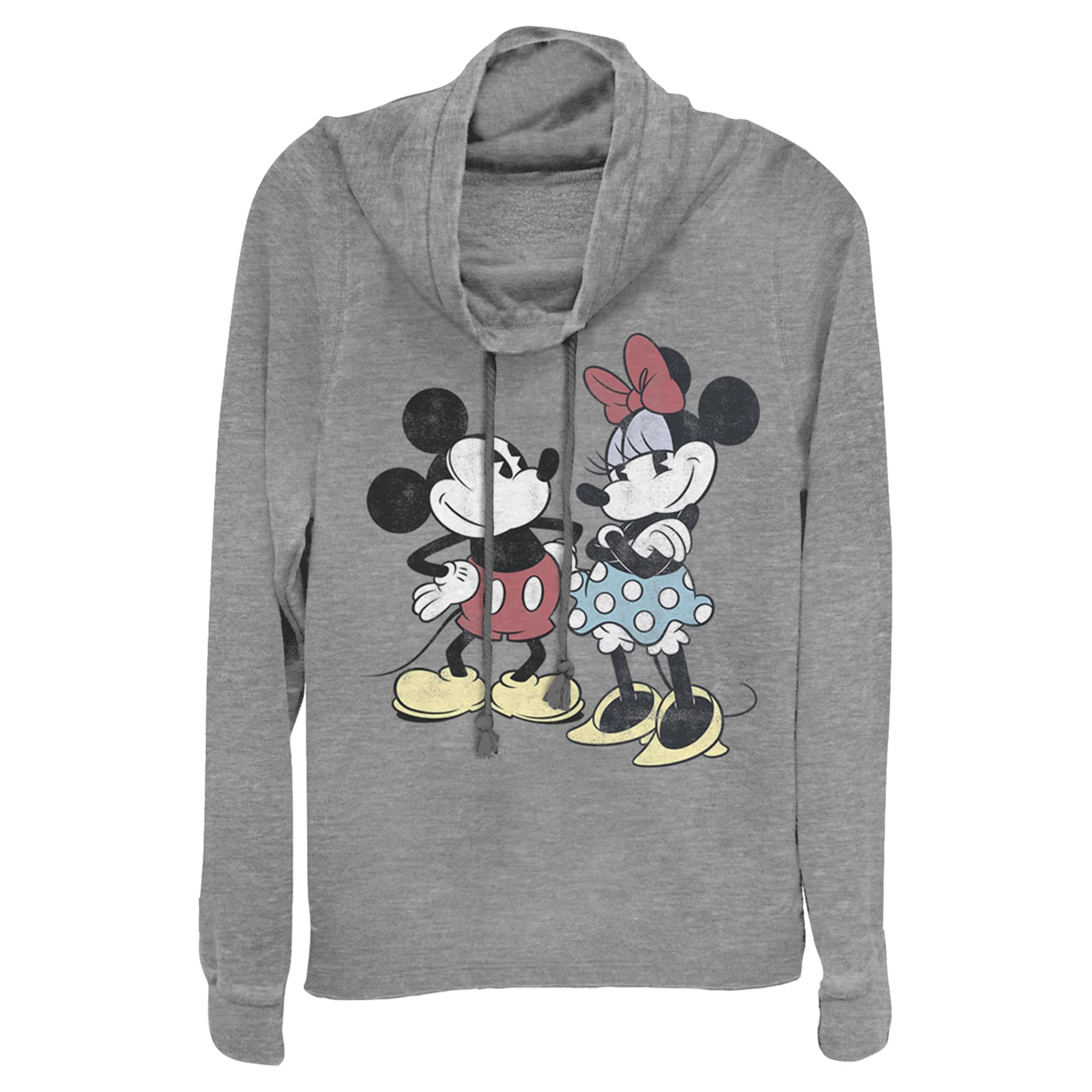 Disney womens Disney Classic Mickey Mickey Minnie Retro Womens Cowl Neck Long Sleeve Knit TopShirt