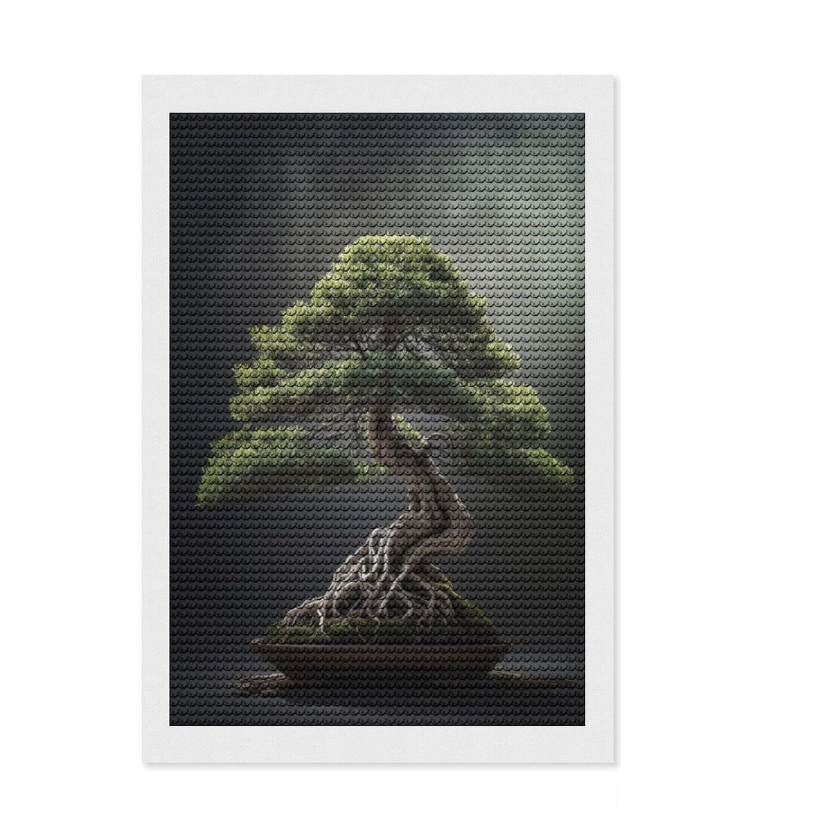 Junmoney Cinematic Bonsai Diamond Painting Kit 8"x12", Neat Printed Canvas, Sparkling Round Gems, Fun Craft Experience, Office Decor
