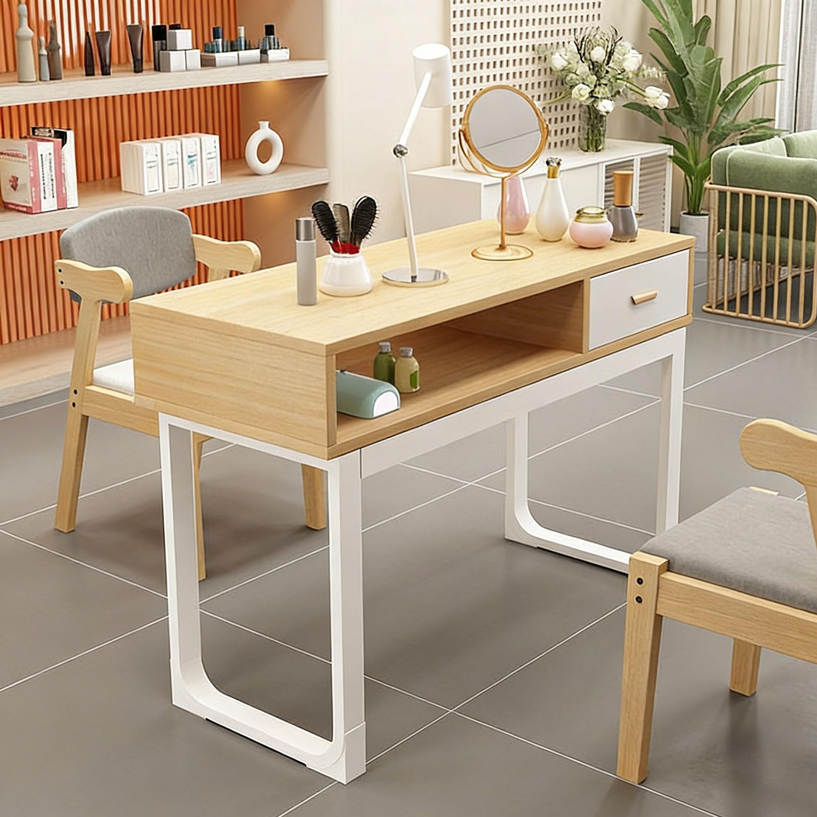 Stazione da tavolo per manicure in legno con cassetti, scrivania professionale per salone di bellezza con organizer per camera da letto o negozio di unghie