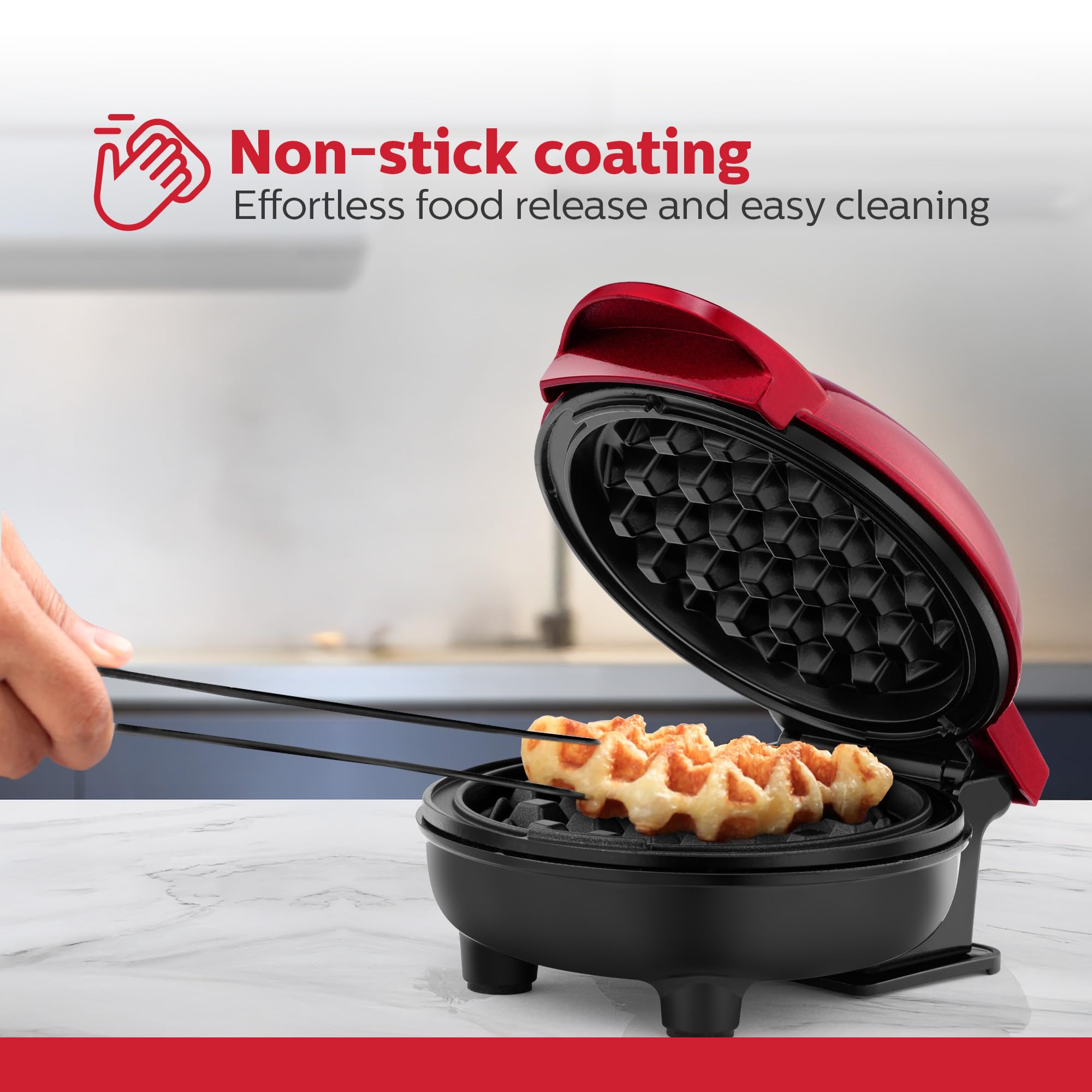 Holstein Housewares Personal Waffle Maker - Makes 4-inch Mini Waffles - Non-Stick, Easy Clean - Metallic Red - View #7