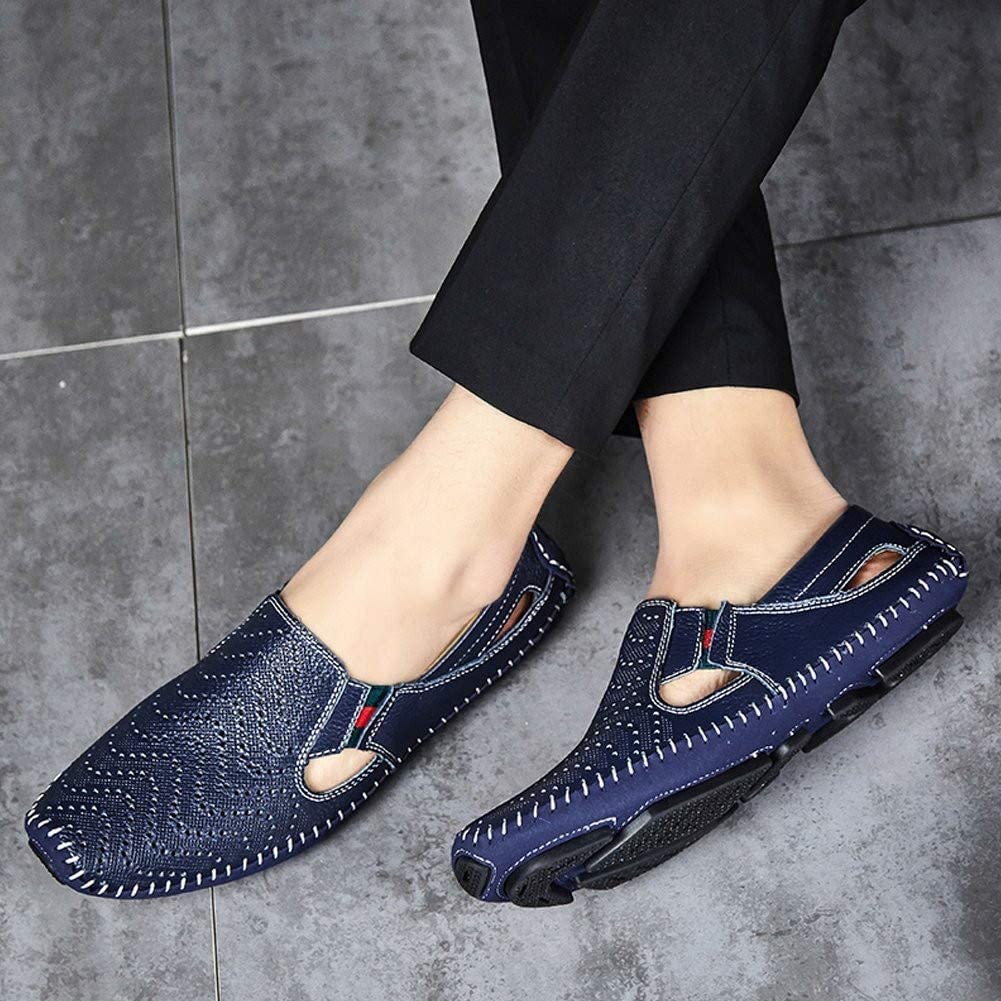 Mocasín Conducción de Cuero sin Cordones Perforado para Hombre Zapatos Barco Caminar Cómodos y Transpirables Zapatillas Planas al Aire Libre