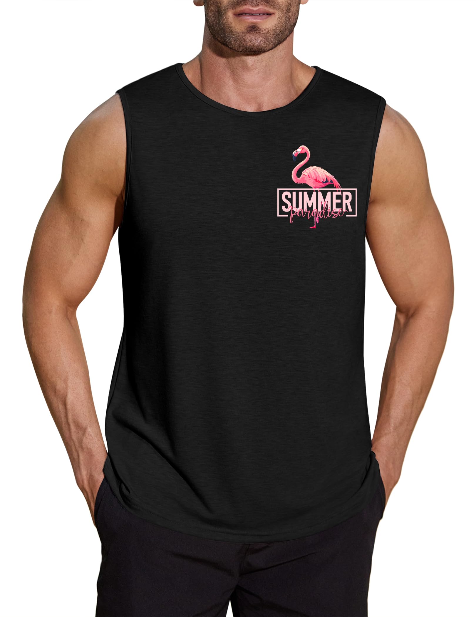 COOFANDY Tank Top Herren Workout Muskelshirt Laufen Fitness Achselshirt Gym Lässig Sleeveless Functionsshirts Training Atmungsaktiv Sommer Leicht Sport Sleeveless Shirt Schwarz Flamingo M
