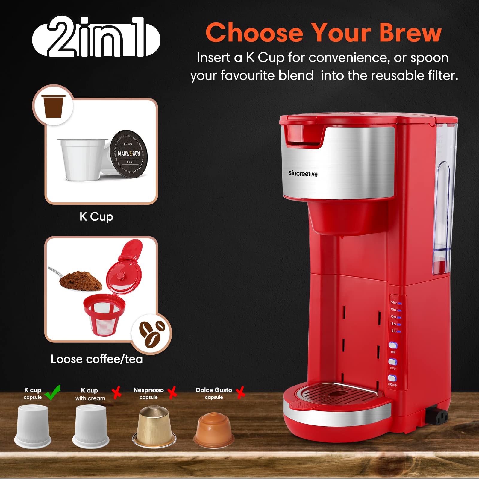 Buy Coffee Maker with Milk Frother, 2 in 1 Single Serve Coffee Machine
