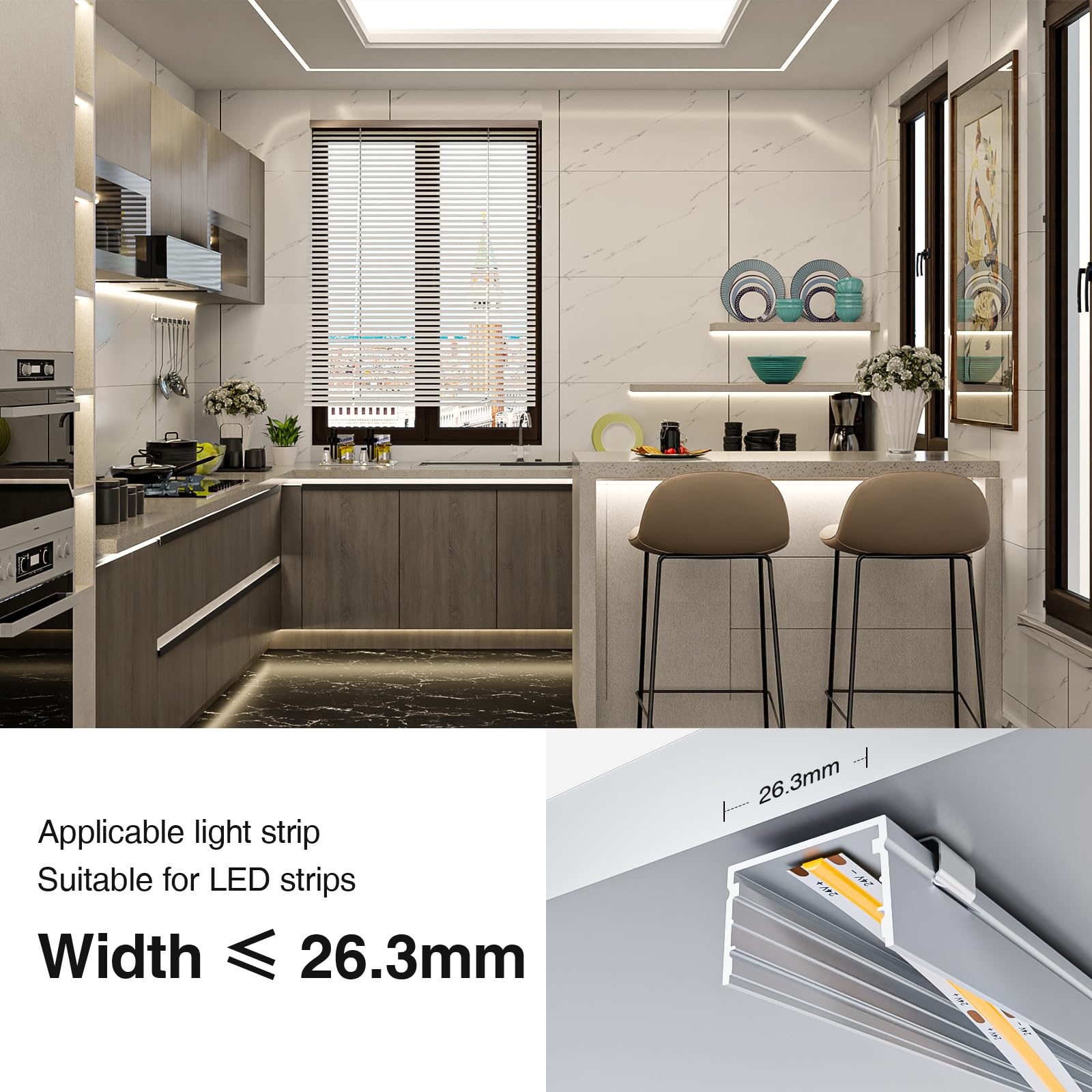 HOOLED Profilo Alluminio per Strisce led 2m x 5pz (10m), Dimensioni 30mm x 20,5mm, adatto per strisce luminose di diversi produttori, larghezza massima 25.2mm