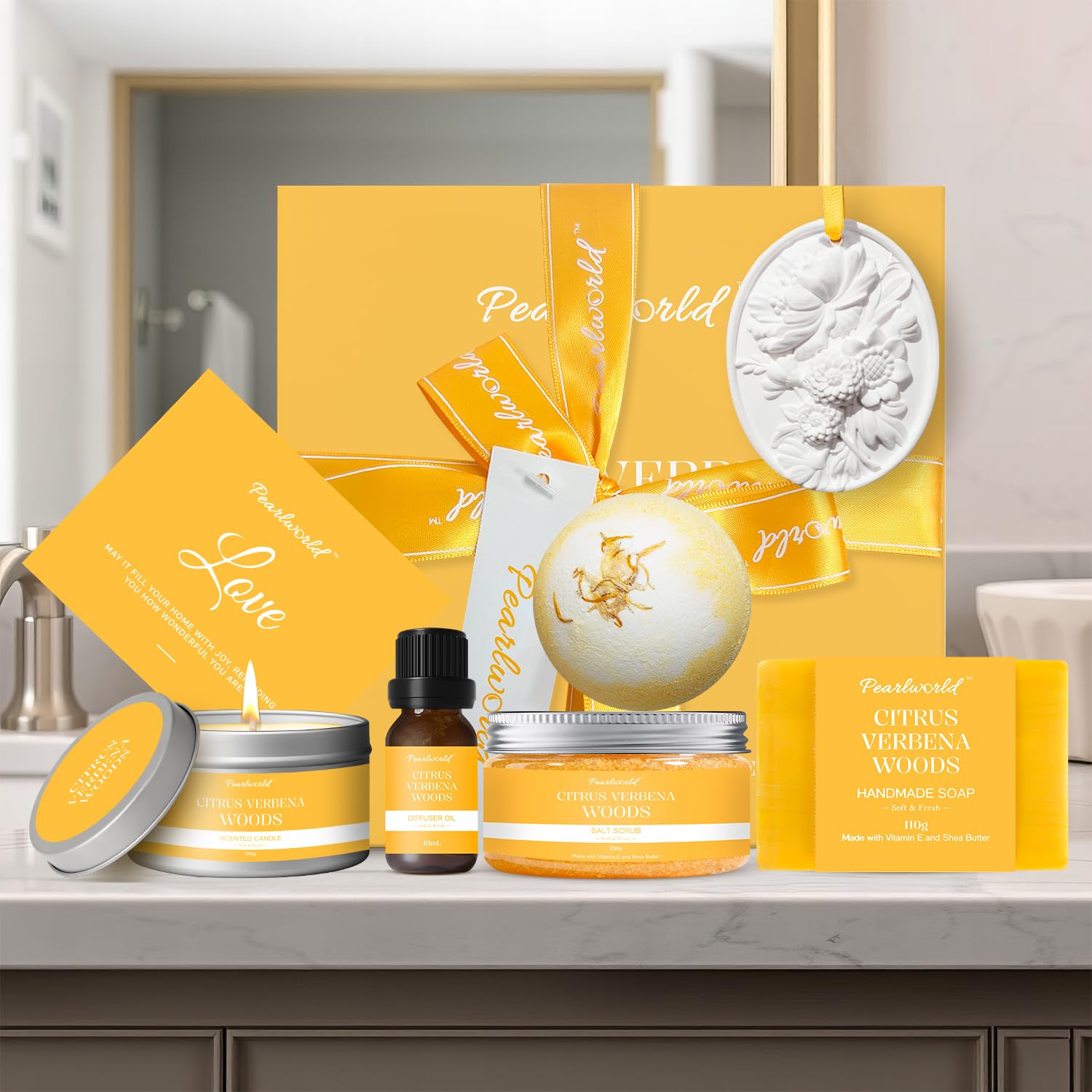 Valentine's Day Spa Gift Set for Women, Citrus Verbena Bath Set Self Care for Women, Nourishing 7 Piece Home Spa Set, Birthday Gift For Mom - Image 4