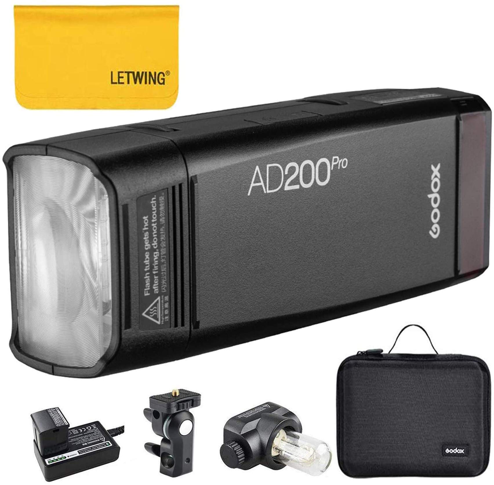 Godox AD200 Pro AD200Pro Flash Strobe, 200w 2.4G TTL 1/8000 HSS Speedlite con 2900mAh Batería de Litio, 500 Full Power Monolight，Bombilla Desnuda/Speedlite Fresnel Flash Cabeza
