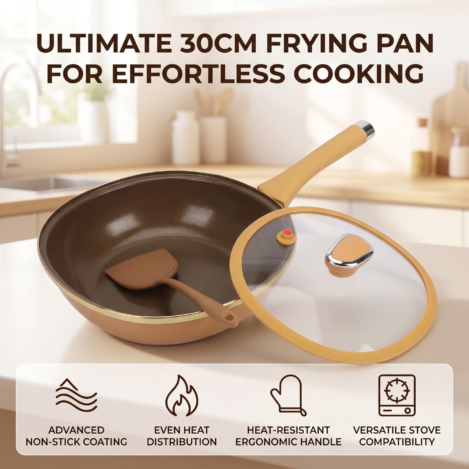 Qcwwy Poêle à Frire Antiadhésive, 30 Cm avec Couvercle, 8 L, Revêtement