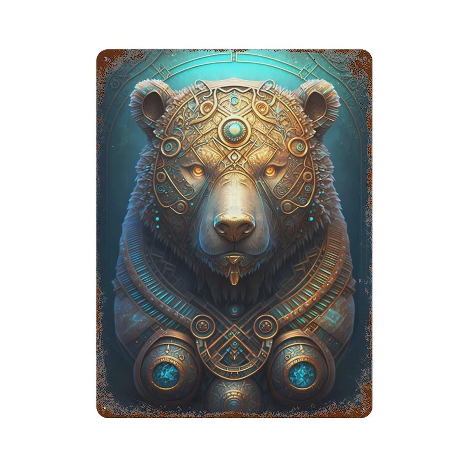 Mystical Cosmic Bear Rusty Metal Tin Sign 15.7"x11.8", Shabby Chic Decor for Garage, Bar And Workshop Decor