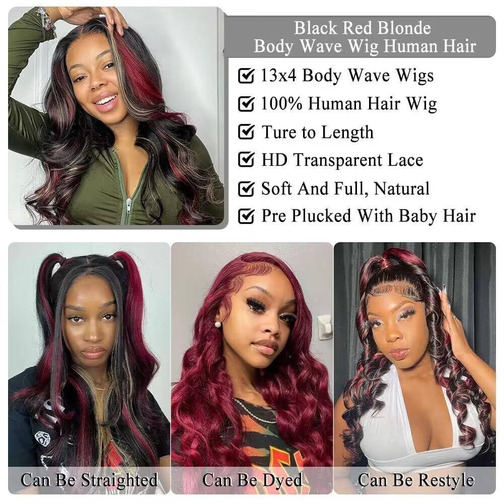 Amazon.com : abgese Red Black Blonde Highlight Wig Human 