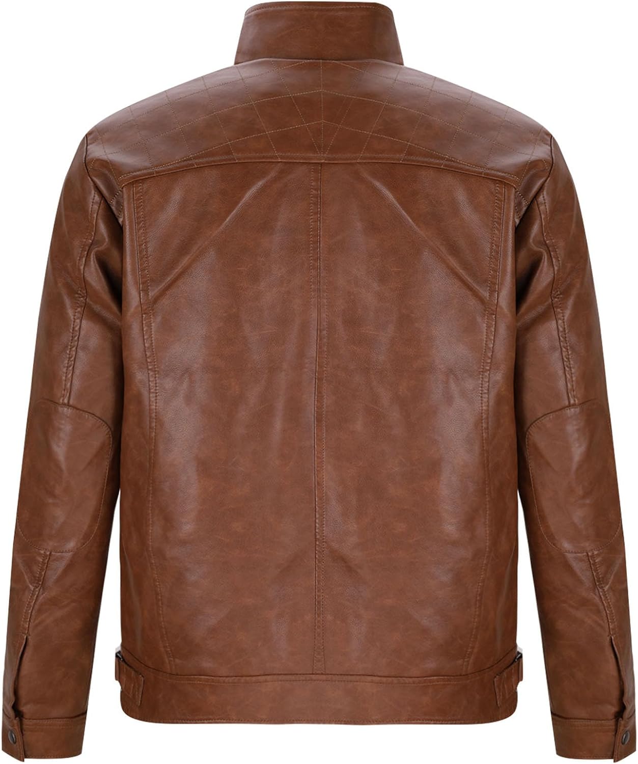 XUNRYAN Mens Faux-Leather Bomber Jackets Motorcycle Stand Collar Zip Up Vegan PU Aviator Jacket Winter Coat Multi Pockets