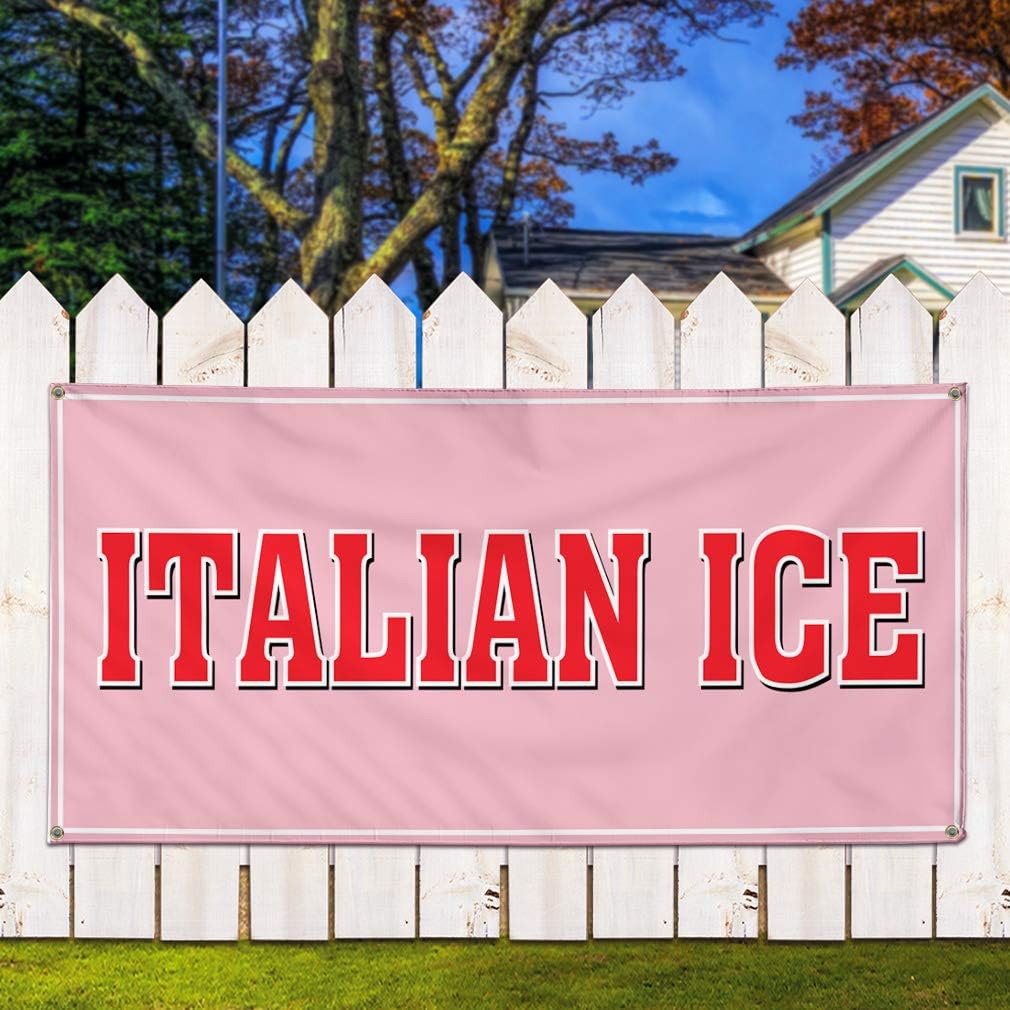 Vinyl Banner Sign Italian Ice Restaurant Cafe Bar Style T Marketing Advertising Pink - 12inx30in, 4 Grommets, Set of 2