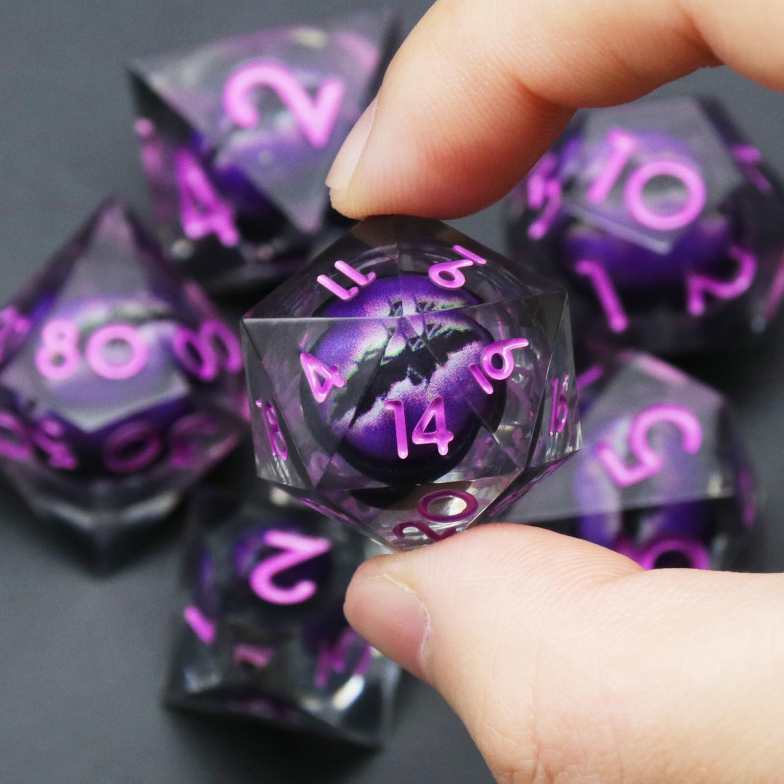 FONVGOGO DND Dice Set Dragon Eye Resin Liquid Core Dungeons and Dragons Dice 7 Pieces Polyhedral Sharp Edge D and D Dice for Role Playing Game - Image 3