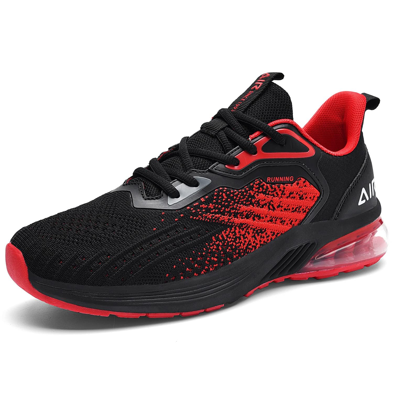 M MAGPER Sports Shoes Men's Air Running Shoes with Cushioning Lightweight Breathable Trainers Non-Slip Walking Running Jogging Tennis Fitness Trainers Size 40-47 EU black red 43 EU