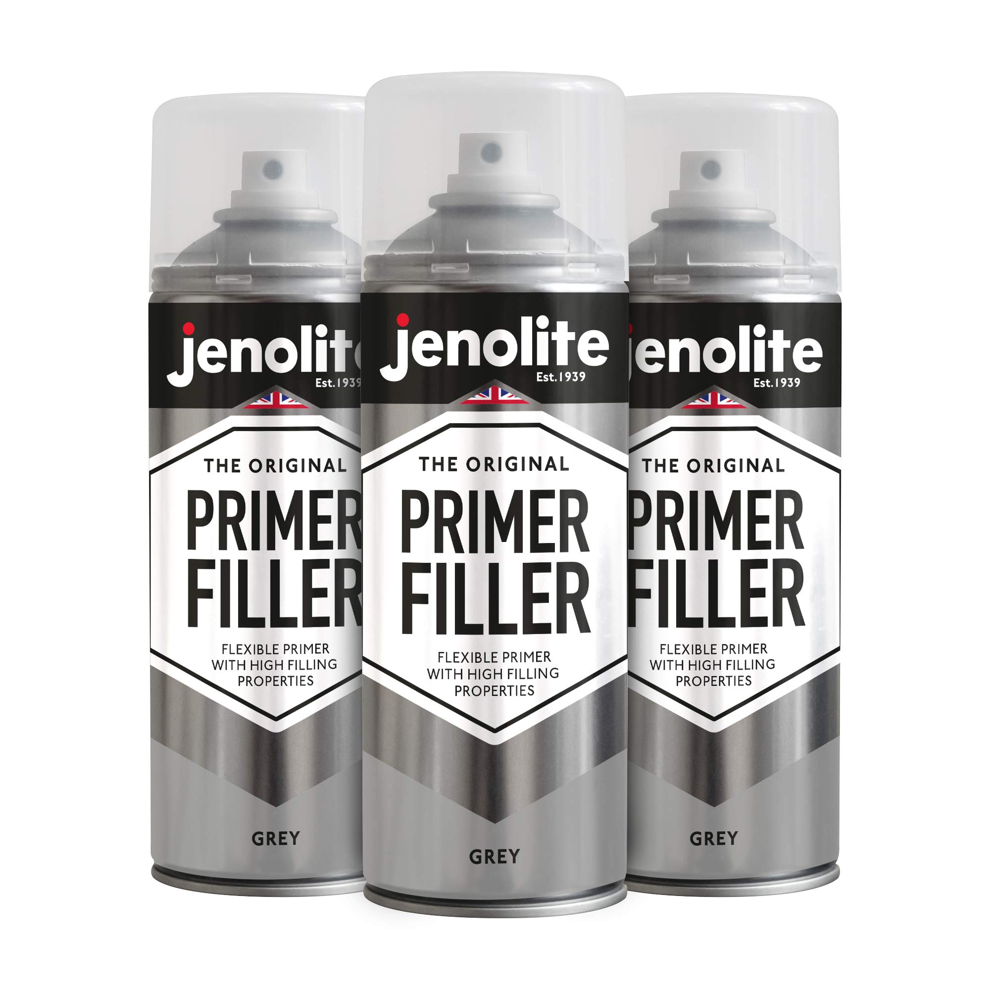 JENOLITE filler primer spray paint. Quick-drying acrylic paint Colour: grey Contents: 3 400ml spray can