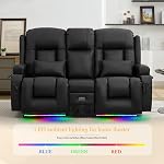 Power Loveseater inclinateur avec console, canapé inclinable pour salon, RV, Home Théâtre Sièges, Faux Cuir Noir