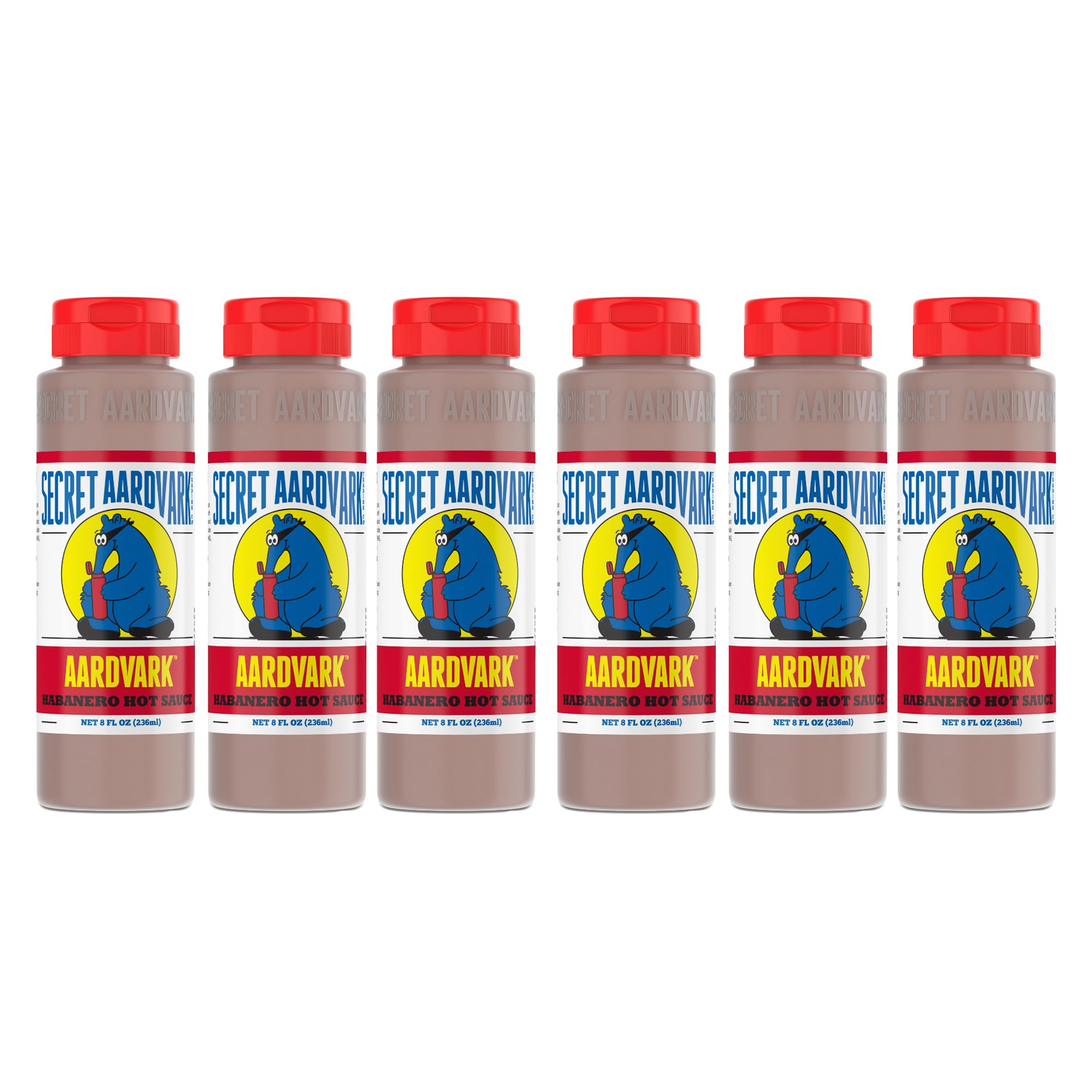 Secret Aardvark Habanero Hot Sauce - Habanero Peppers & Roasted Tomatoes, Medium Spiced Hot Sauce, BBQ Sauce, Non-GMO, Low Sugar, Low Carb, Hot Sauce & Marinade - 8 fl oz 6 Pack