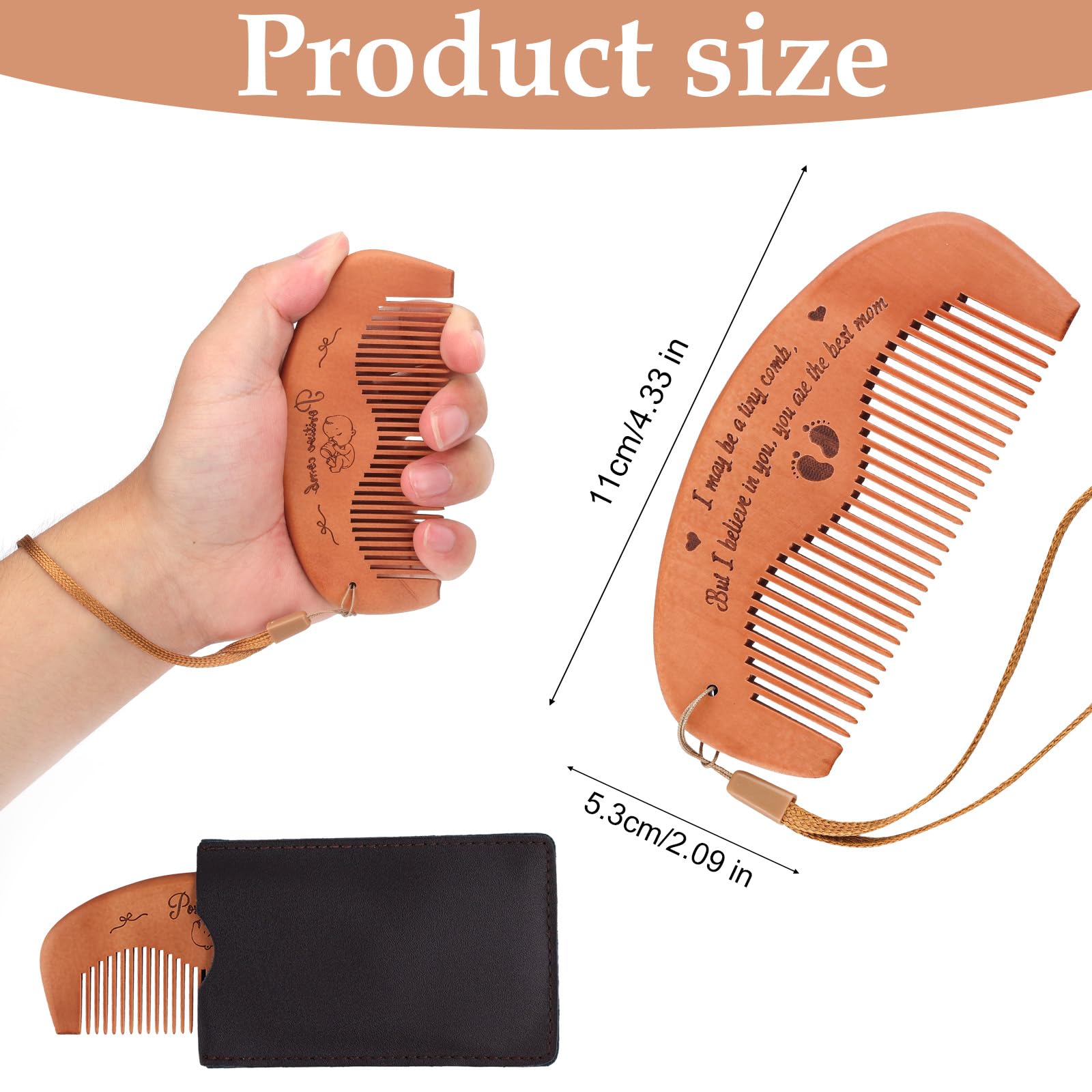 Set di Pettine da Parto, Legno Travaglio Pettine per Capelli con Borsa Portaoggetti e Cordino Articoli Essenziali per il Parto per le Mamme Alla Prima Esperienza Regalo per la Gravidanza
