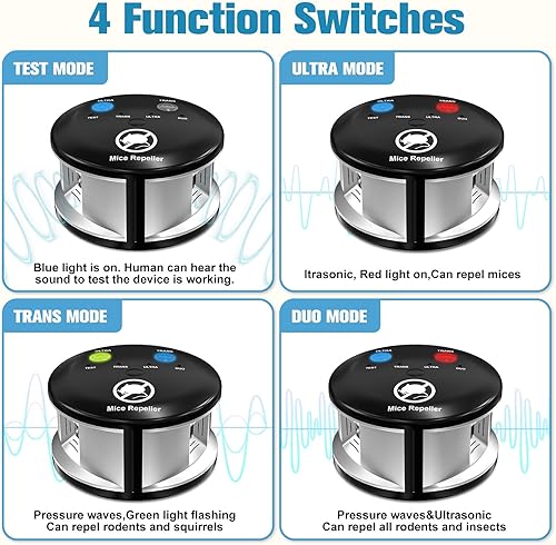 Miniatura 6 de Repelente de ratones, enchufe ultrasónico, repelente de roedores electrónico para interiores con luz estroboscópica LED, dispositivo repelente de