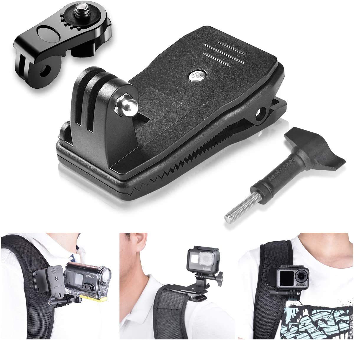 Talen 360 Degree Rotary Action Camera Clamp Mount Kit Waterproof Motion Camcorder Backpack Strap Clip Holder Rec-Mount