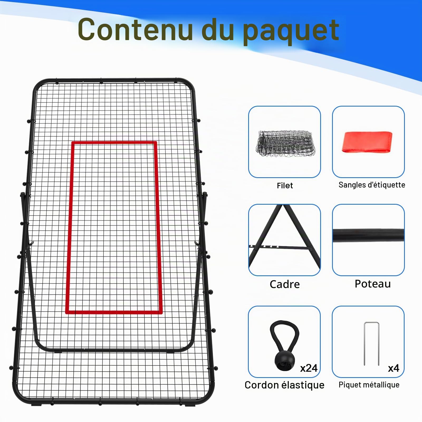 Filet de rebond de volleyball, réglable et portable de 2,1 x 1,2 m, équipement d'entraînement de football, cible de rebond de but de football pour enfants et adultes, filet pour entraînement de jeu et
