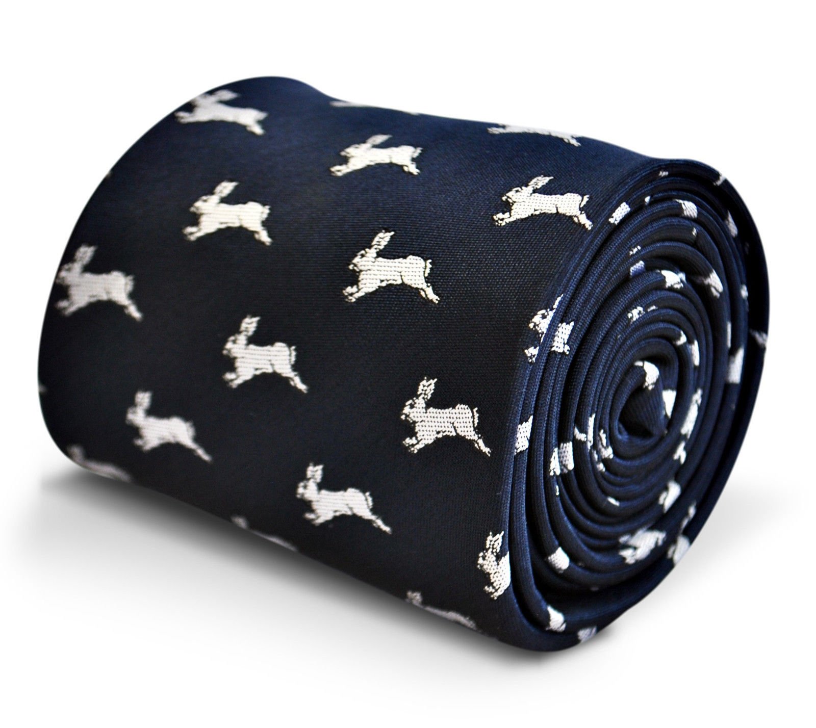 Frederick Thomas Men’s Navy Blue Tie with Leaping Rabbit Nordic Hare Pattern, Classic 8cm width 147cm Length Classic Necktie Ideal for Work, Weddings, Formal Occasions and Dinner Parties