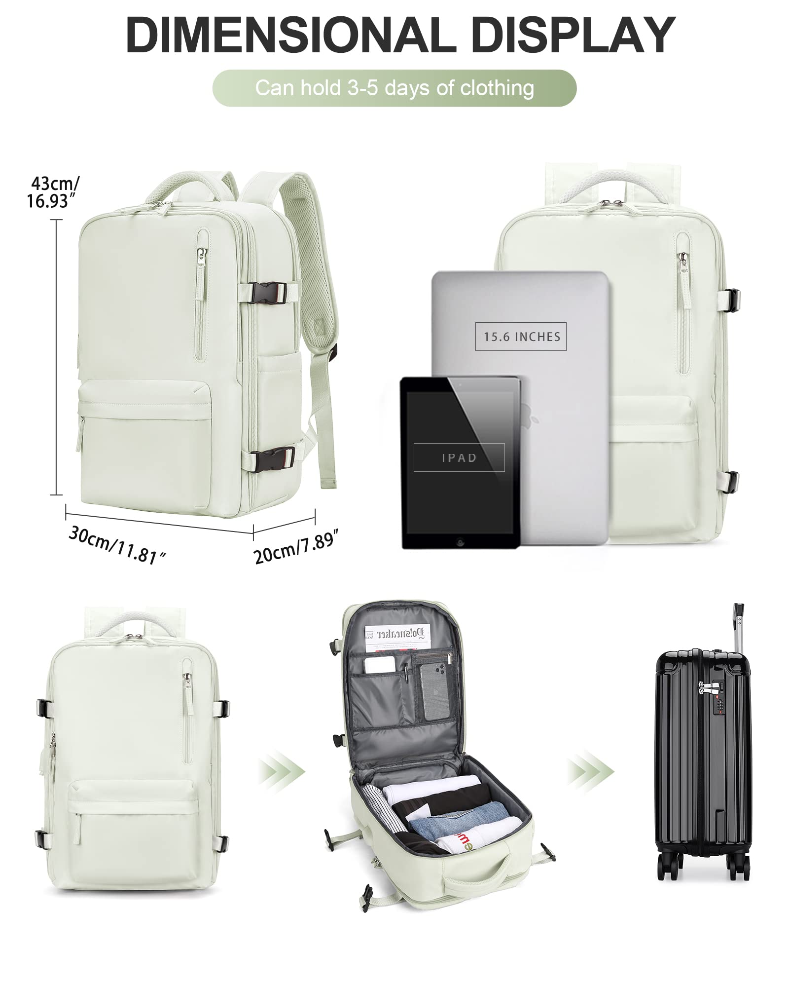 BJLFS Borse da Cabina per Ryanair 40×20×25 Bagaglio a Mano Easyjet 45×36×20 Borsa Zaino da Viaggio, Zaino da trekking,Zaino Casual per laptop da 14 pollici per scuola