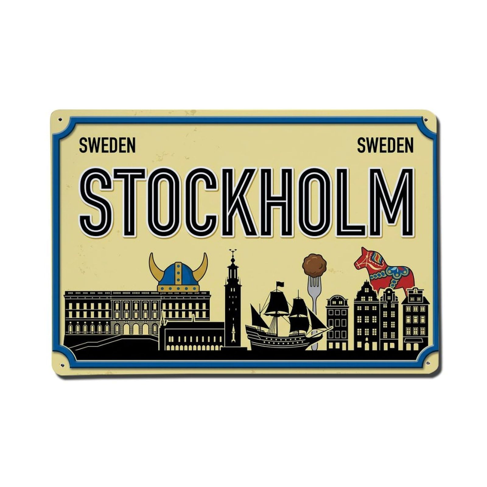 Cwbufd 8X12inch(20X30cm) Vintage Travel Stockholm Sweden Palace Ship Metal Tin Sign Plaque Wall Decor For Cafe, Club Bar, Office, Garden Metal Poster 8X12inch