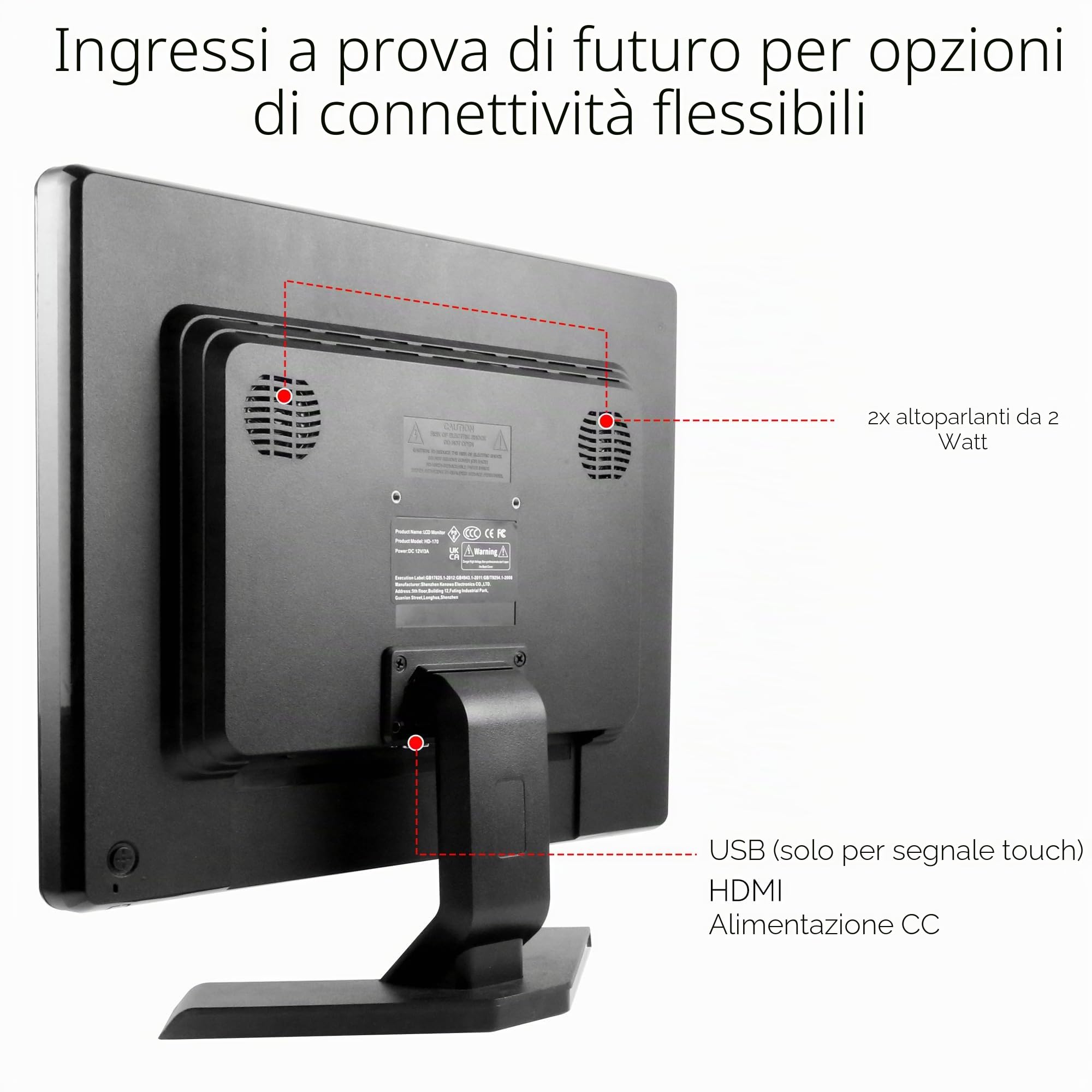 Monitor Touch Screen 17 Pollice 10 Punti 4:3 HD 1280x1024 con Porta HDMI, VESA, Touch Screen per PC POS Win 10 11, Altoparlanti integrati