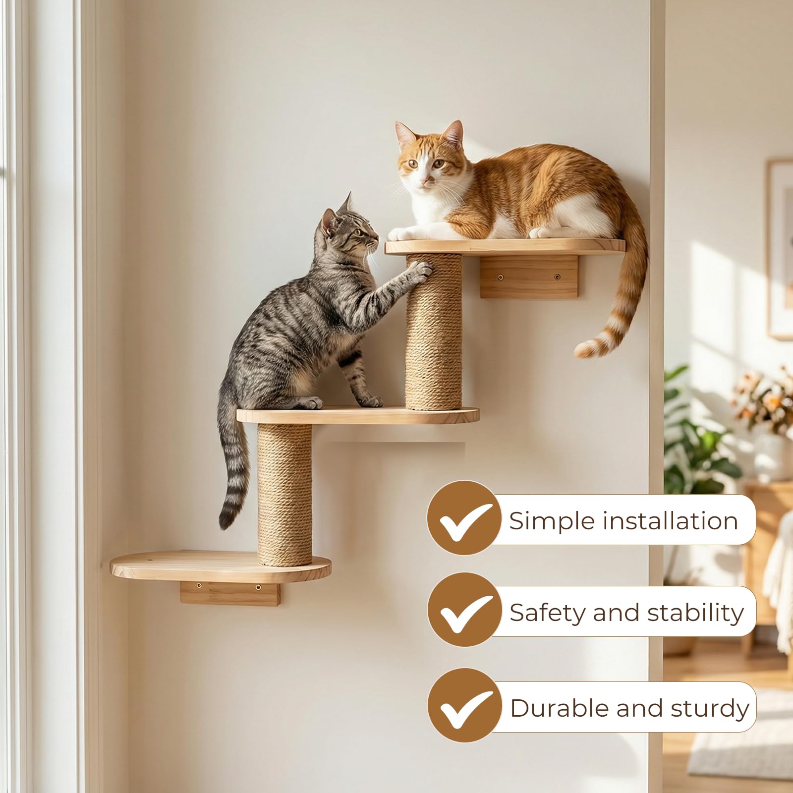 Étagère d'escalade Murale pour Chat, Escalier pour Chats Mural, Arbre à Chats Mural Griffoir, Éagère d'escalade pour Chat, Marche Murale et Griffoir pour Escalade/Gratter/Jouer