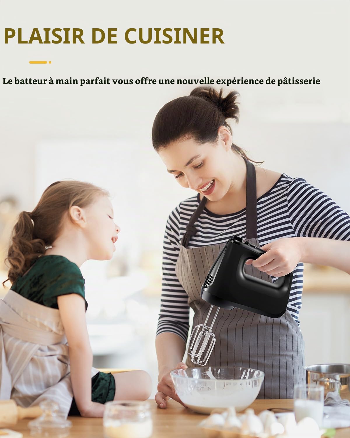 Mixeur plongeant électrique à main, 6 niveaux, turbo, sans éclaboussures, mixeur plongeant avec boîte de rangement, 5 accessoires en acier inoxydable, noir, moteur silencieux de 400 W
