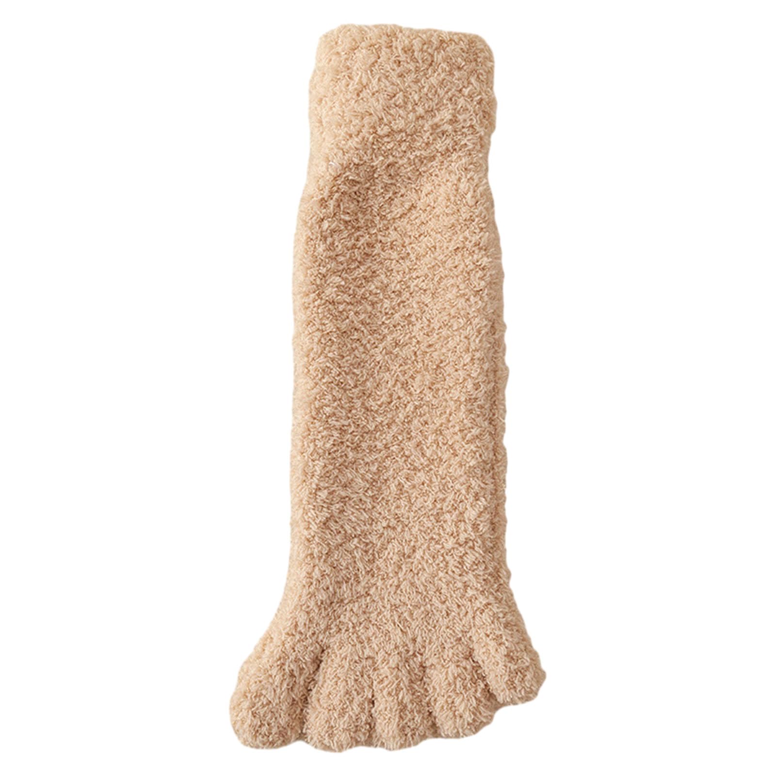 QUEENYARD Womens Fuzzy Toe Socks Solid Color Winter Thick Thermal Warm Coral Fleece Furry Five Finger Socks for Casual Home Sleep
