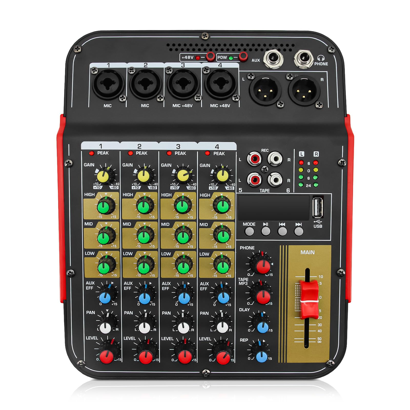 Mixer per DJ, Mixer a 6 canali for conferenze all'aperto USB Bluetooth Compatibile con processore di Riverbero Canta dal con Mixer for schede