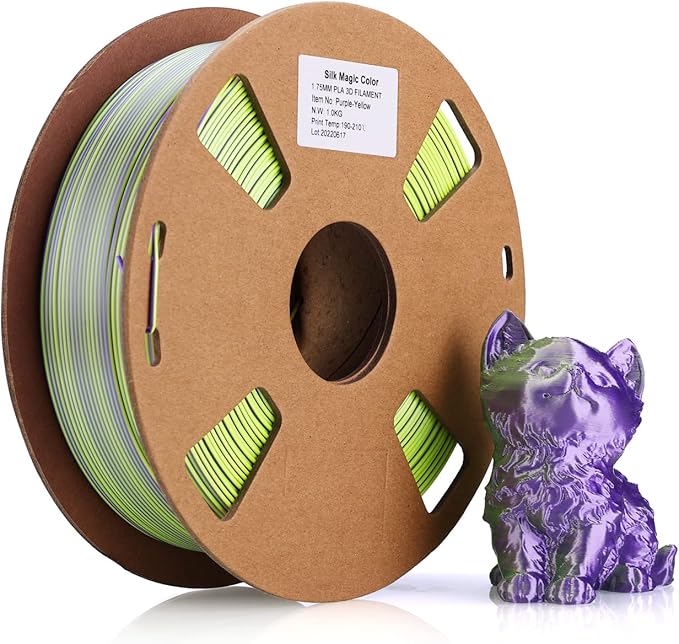 review Tumbler PLA 3D Printer Filament, Silk Magic Multi Color 1.75mm Dimensional Accuracy +/- 0.03mm 2.2 lbs/ 1KG Spool, 3D Printing Filament Purple Yellow
