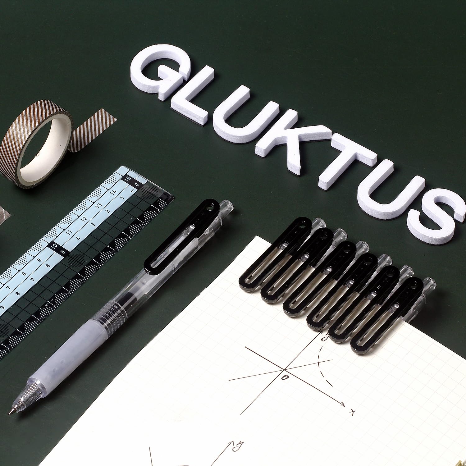 Juego de 6 bolígrafos de gel + 6 recambios, bolígrafos negros de 0,38 mm, punta fina, suministros de oficina