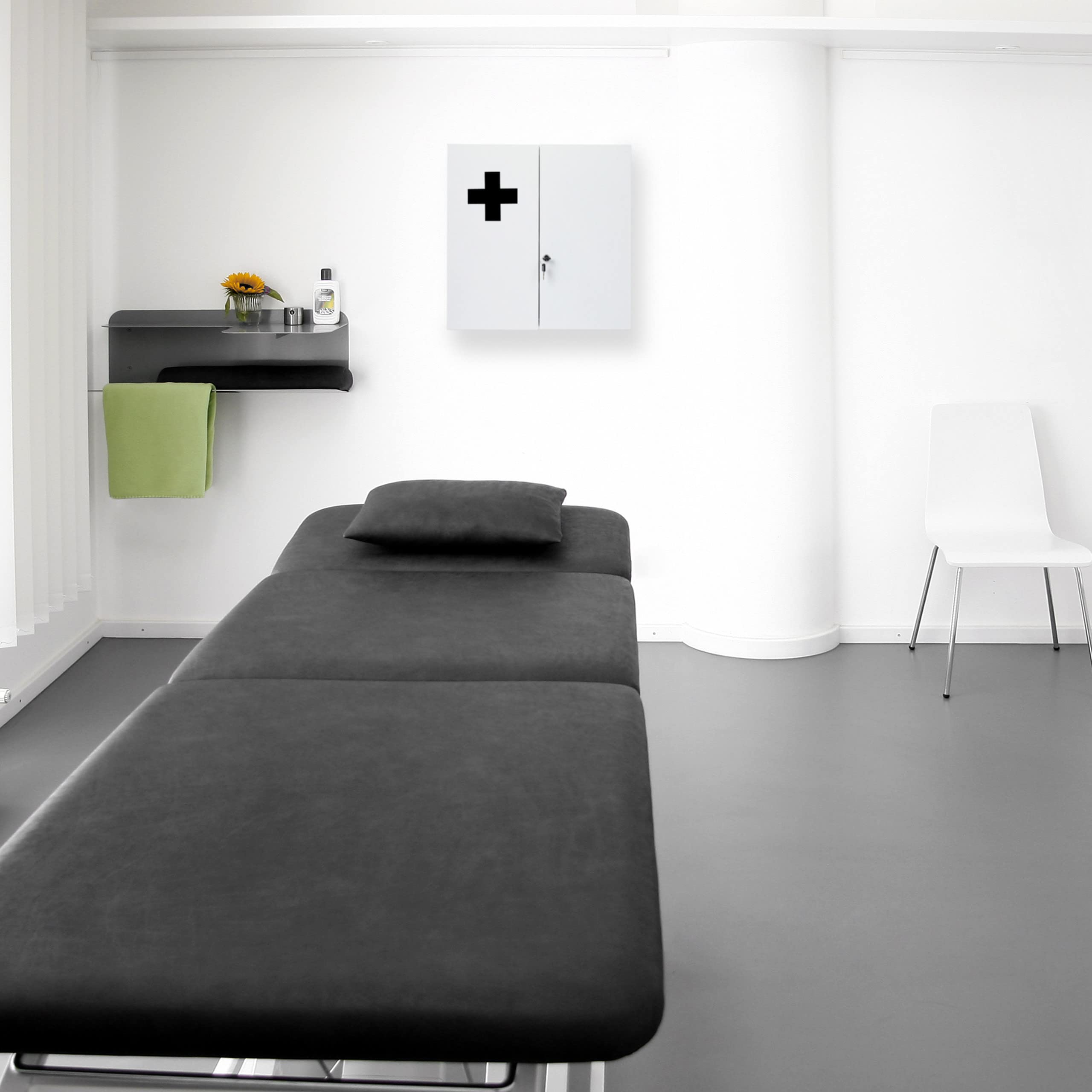 Relaxdays Armoire à Pharmacie XXL, verrouillable, 11 Compartiments, Acier, HxLxP: 53,5x53x19 cm, 2 Portes, Blanc - Noir