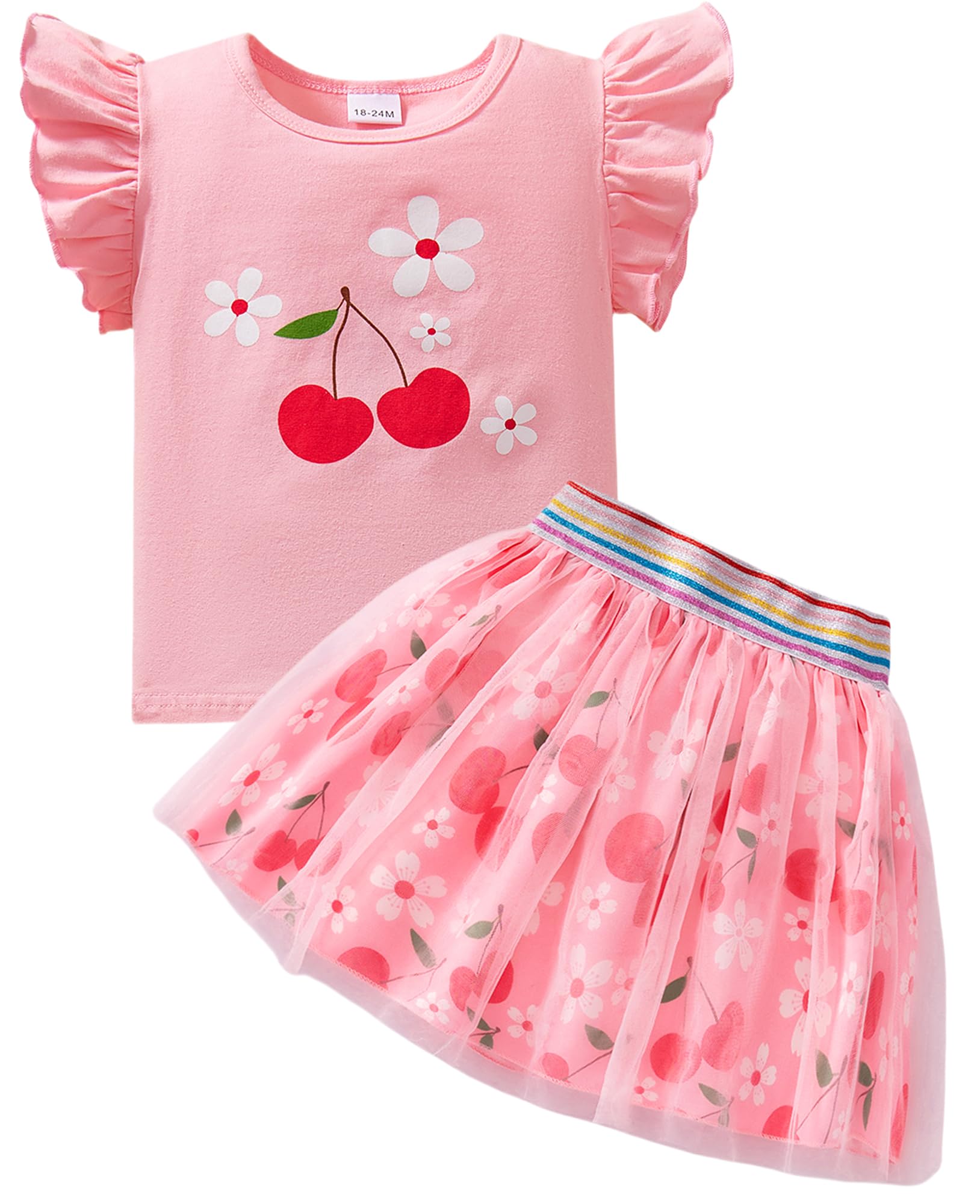 Girls Tulle Skirt Set Two Piece Ruffle Sleeve Unicorn T-Shirt Tutu Dress Summer Birthday Party Outfit 2-10 Years