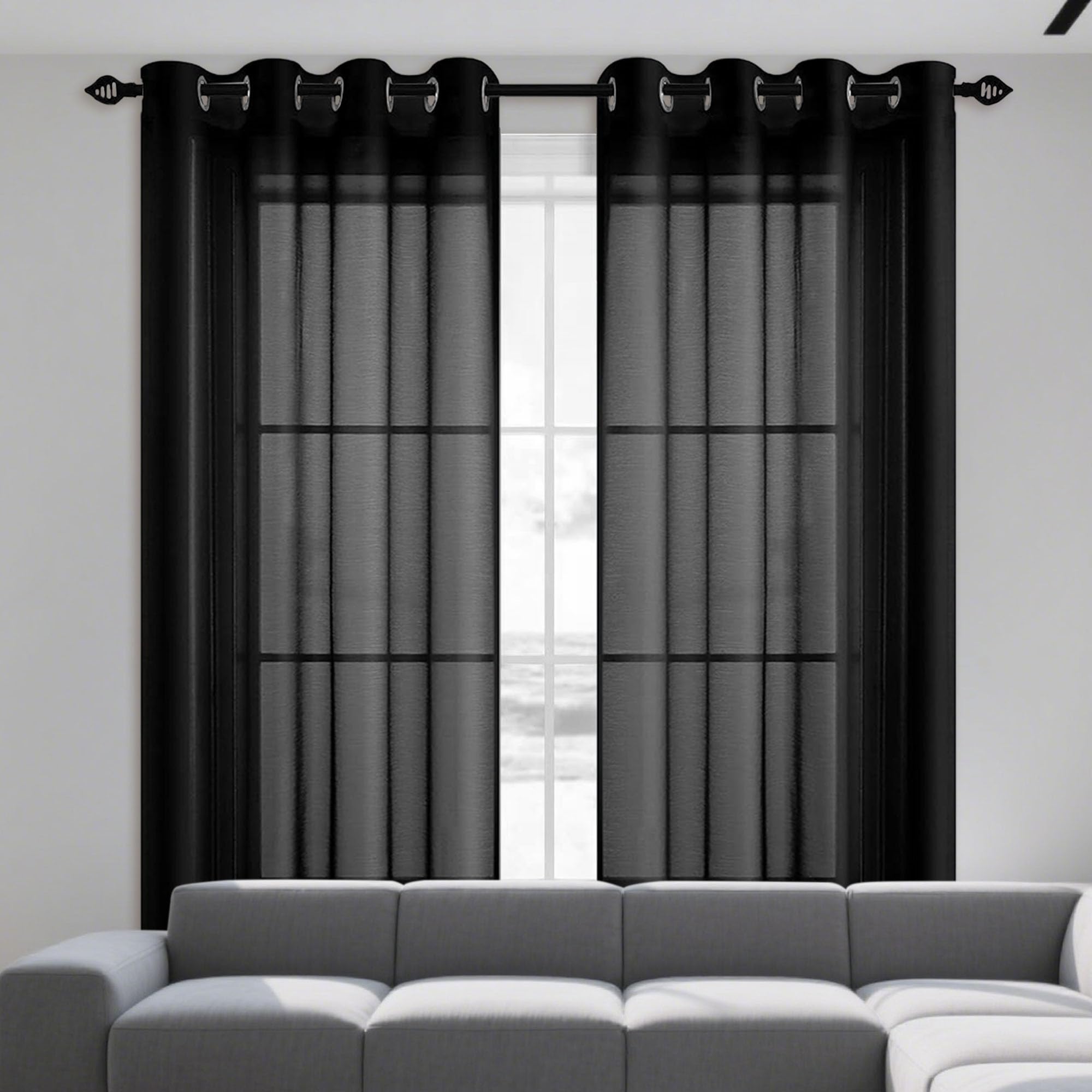 Gardinen Vorhänge mit Ösen 300 x 245 cm Voile Polyester Transparent Moderne Vorhänge Luftig, Modern Und Langlebig für Schlafzimmer Deko, Schwarz