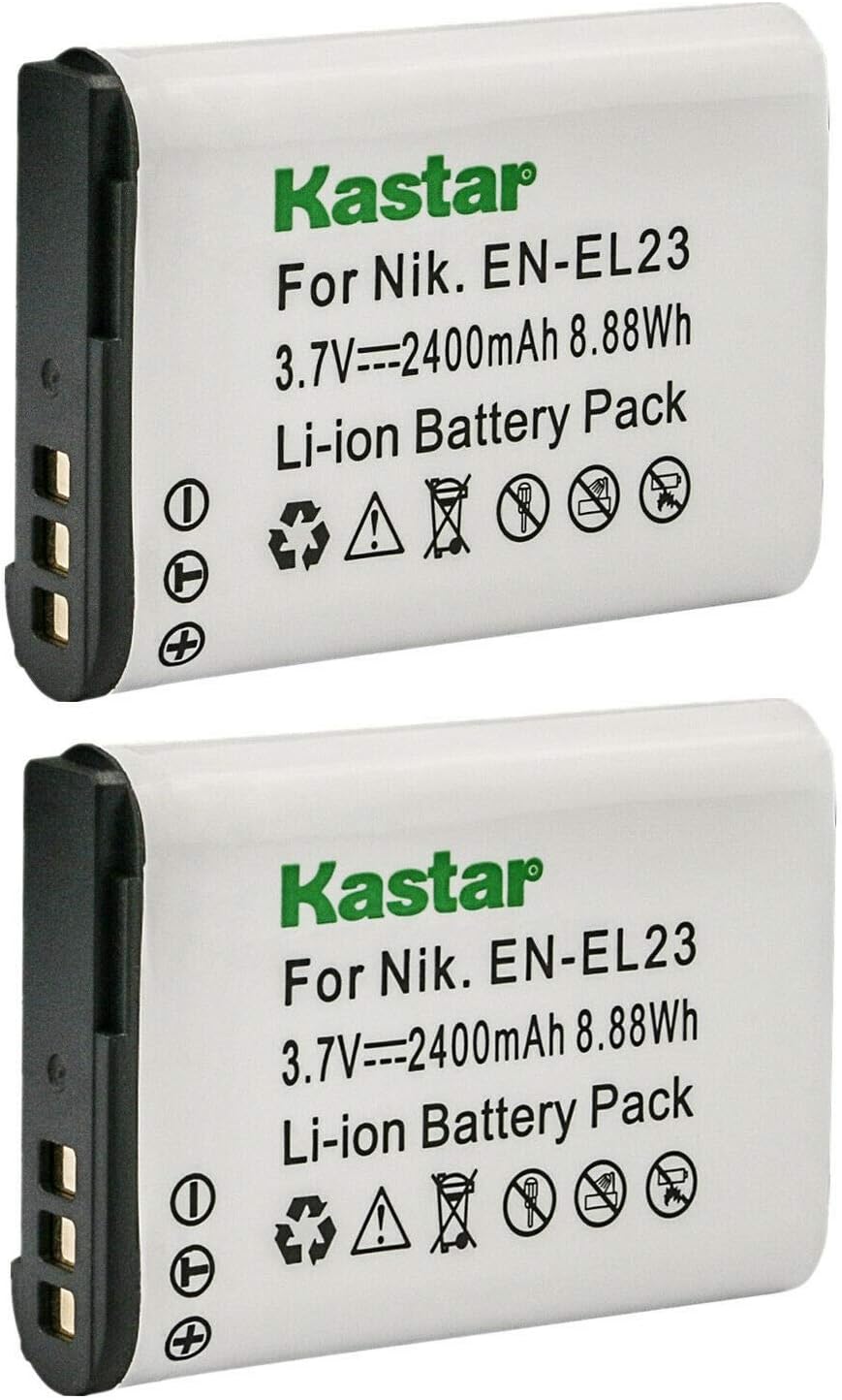 Kastar 2-Pack Battery Compatible with Nikon EN-EL23 EL23 Battery, MH-67 MH-67P Charger, Nikon Coolpix B700, Coolpix P600, Coolpix P610, Coolpix P610s, Coolpix P900, Coolpix P900s, Coolpix S810c Camera