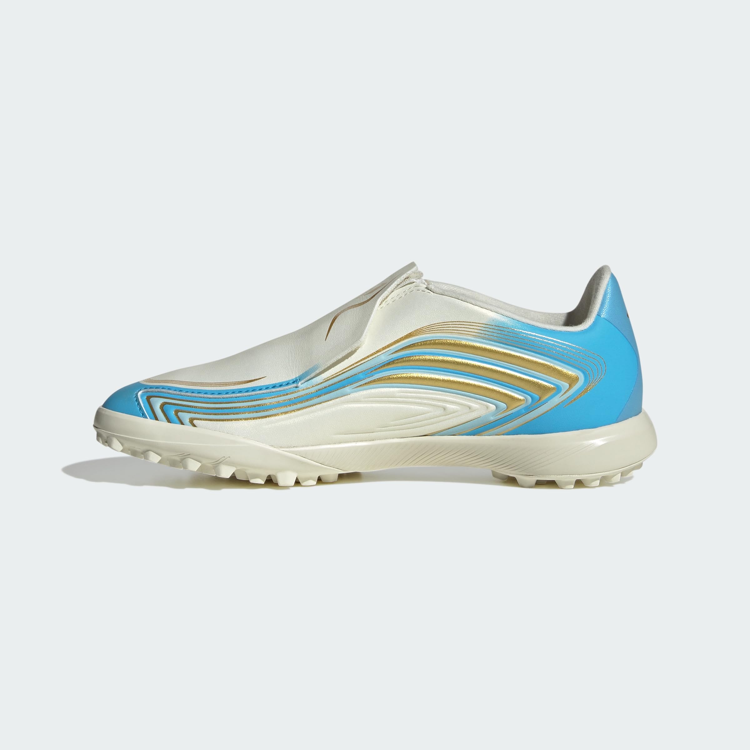 adidas Uniseks - dzieci F50 Messi League Laceless Turf Football Kids Shoes, ivory/semi blue burst/icey blue, 31 EU