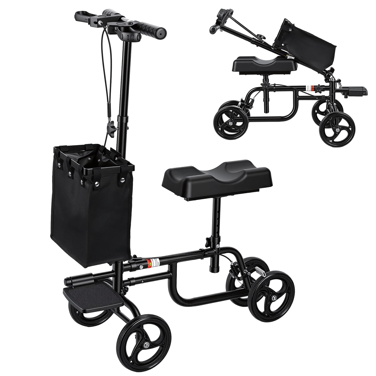 Patinete de rodilla para adultos, andador de rodilla para cirugía de pies, recuperación de lesiones de tobillo roto, acero al carbono, scooter médico, sistema de freno doble, muleta ligera
