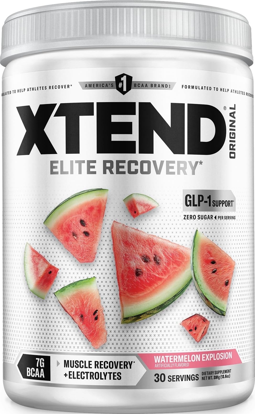 Xtend Original BCAA Powder, Zero Sugar, Watermelon Explosion, 30 Serv | Supports muscle repair, hydration and endurance with L-glutamine and essential electrolytes.