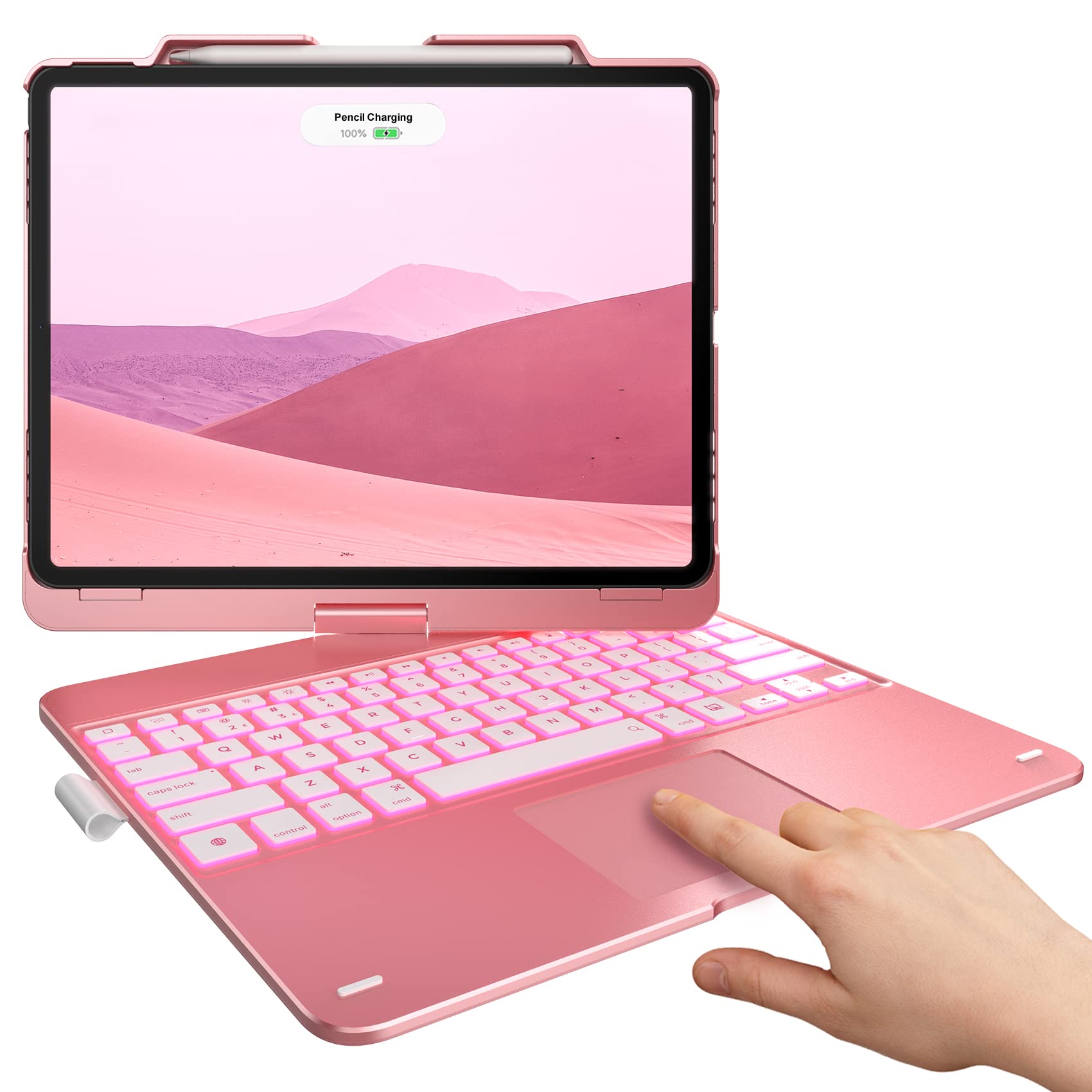 Photo 1 of ipad not included***typecase Touch Keyboard Case for iPad Pro 12.9 (6th Generation, 2022) - Trackpad, 360° Rotatable, Backlit Keyboard with Pen Holder for iPad Pro 12.9 5th (2021) & 4th (2020) & 3rd Gen - Rose Gold