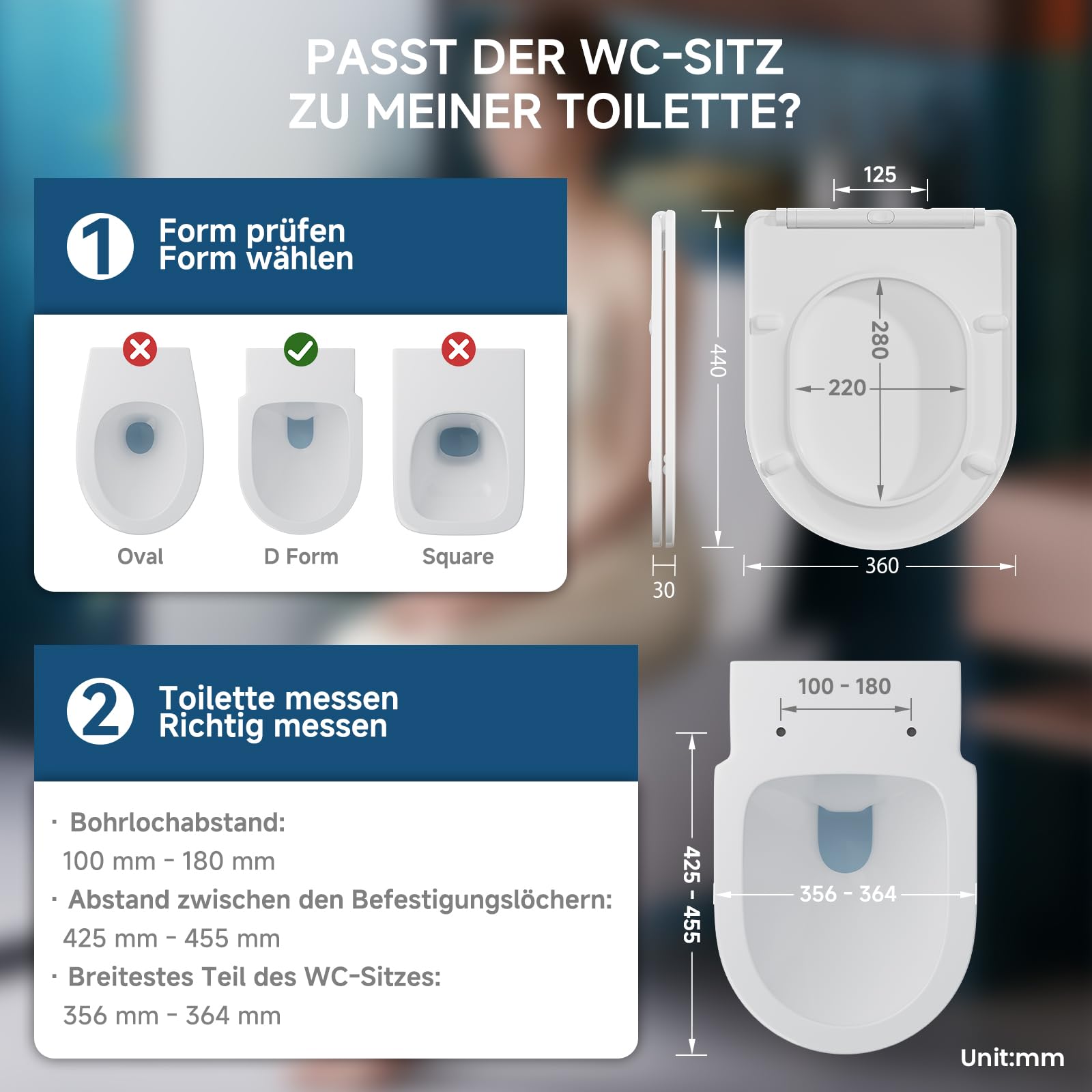 CECIPA Toilettendeckel mit Absenkautomatik D-Form [Kurz] Einfache Montage