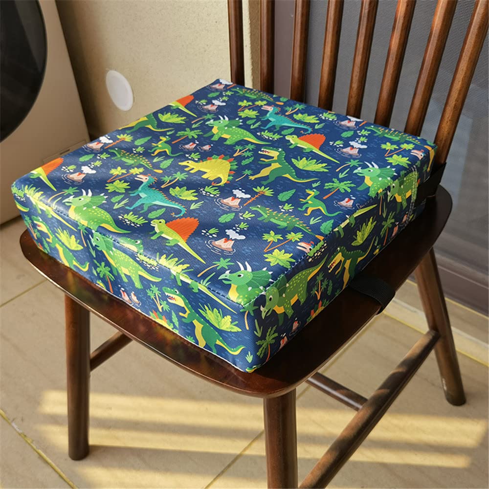 Chickwin Toddler Booster Seat for Dining Table Thick Increasing Washable Cushion with 2 Adjustable Straps Safety Buckle, Dismountable Portable Travel for Baby Child Kids (Dinosaur,32x32x8cm)