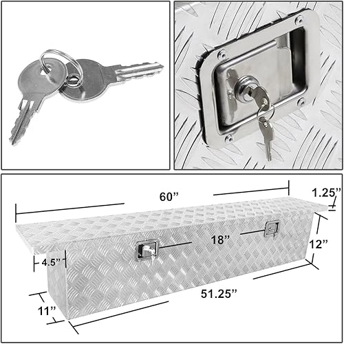 Miniatura 5 de Auto Dynasty Caja de herramientas de almacenamiento con cerradura para cama de camioneta pickup, 60 (L) x 12 (A) x 14 (Al) pulgadas, aluminio
